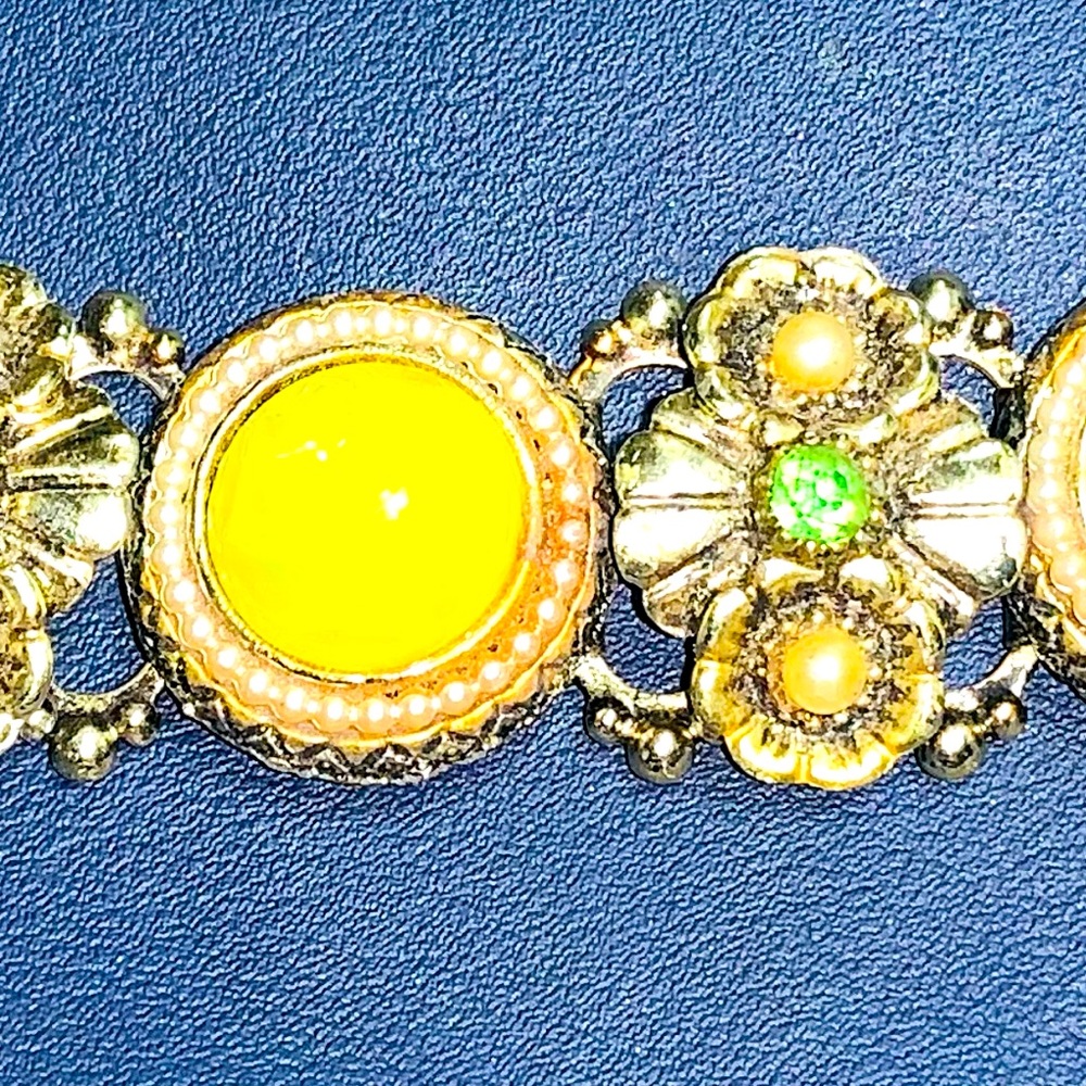 •Vintage Bracelet with Yellow + Green Stones•